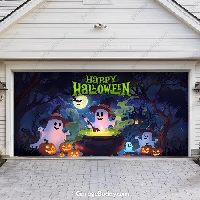 Cute Ghosts  (Glow)| Halloween Garage Door Cover